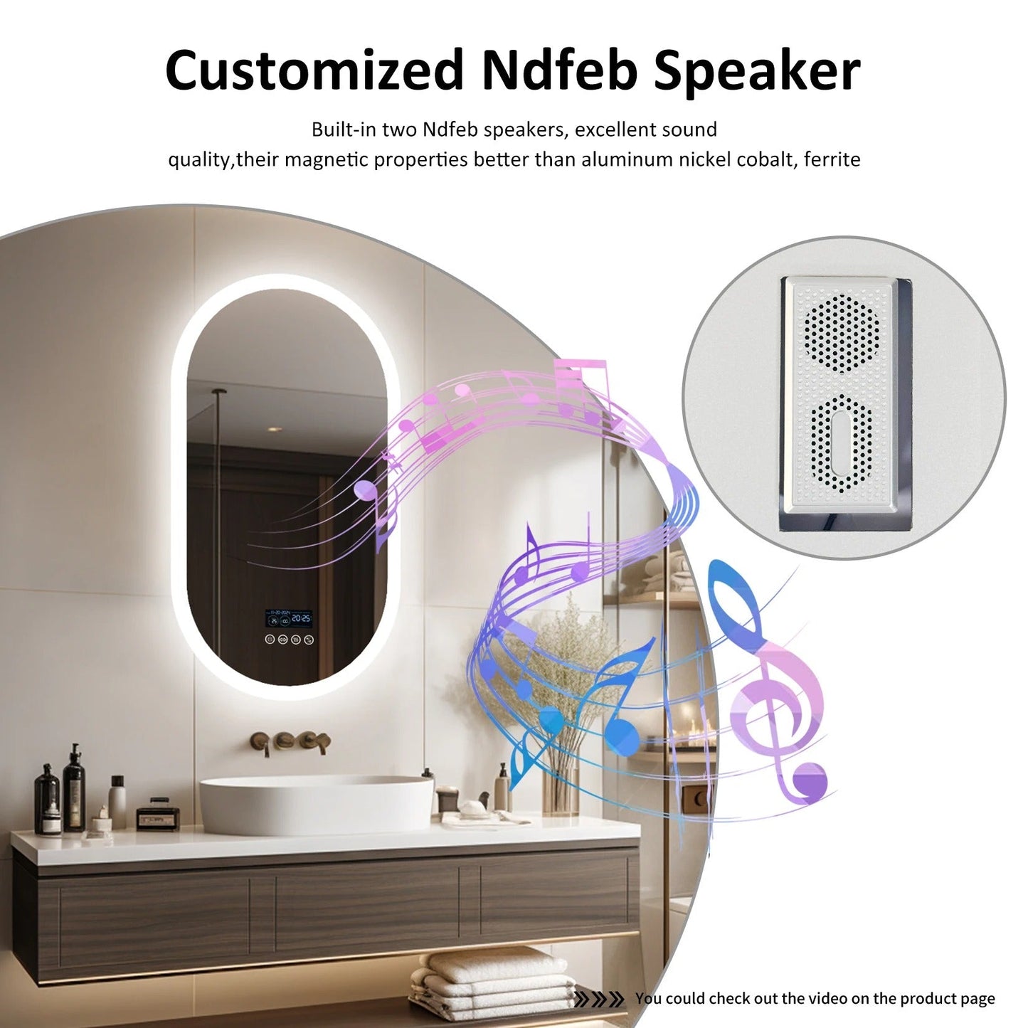 Espejo LED Ovalado Inteligente para Baño con Altavoz Bluetooth – Diseño con Sensor Táctil y Antivaho