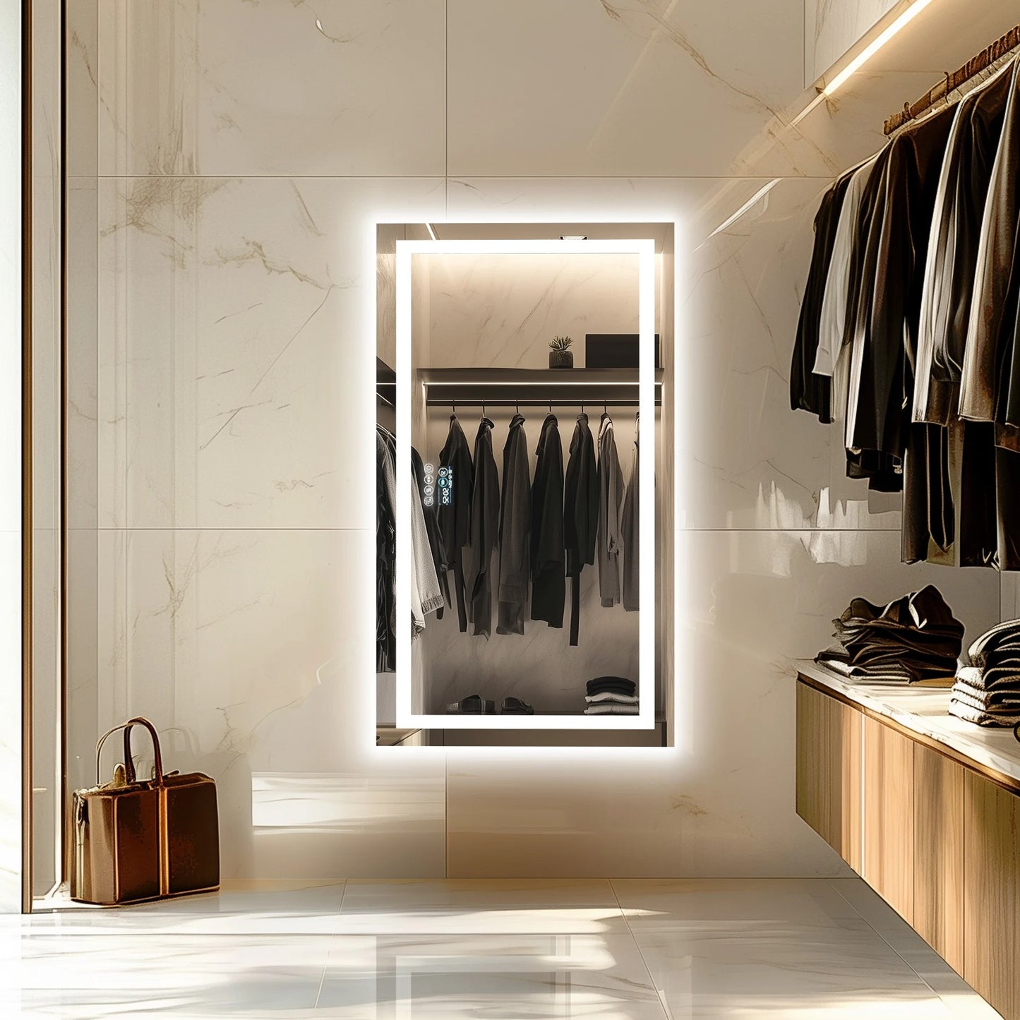 Espejo LED Inteligente para Baño con Bluetooth, Rectangular con Doble Iluminación, Antivaho y 3 Colores de Luz
