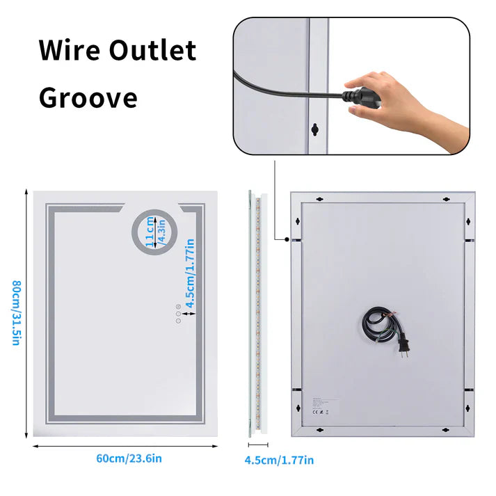 Espejo de Baño Grande LED Inteligente Rectangular con Doble Iluminación y Aumento 3X