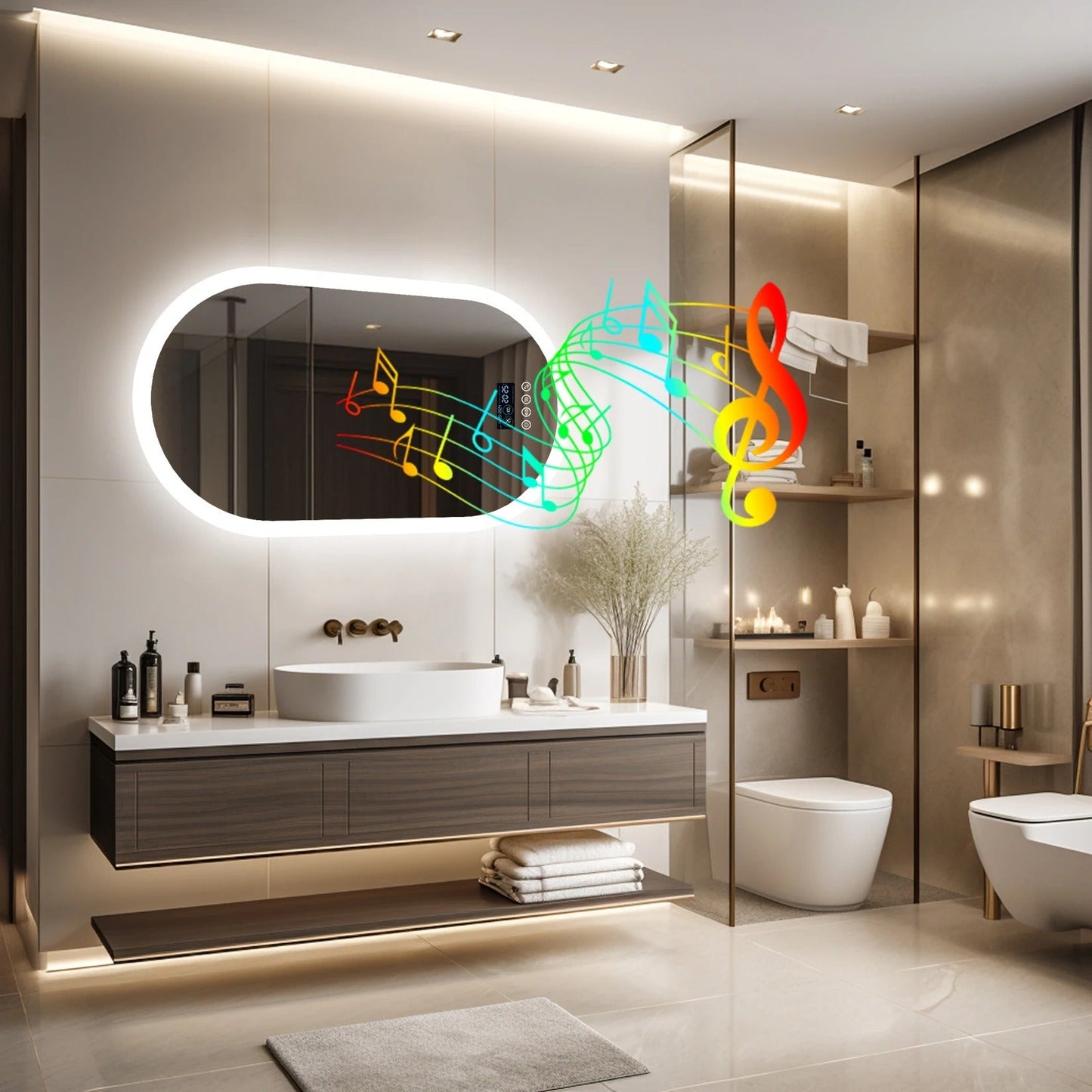Espejo LED Ovalado Inteligente para Baño con Altavoz Bluetooth – Diseño con Sensor Táctil y Antivaho