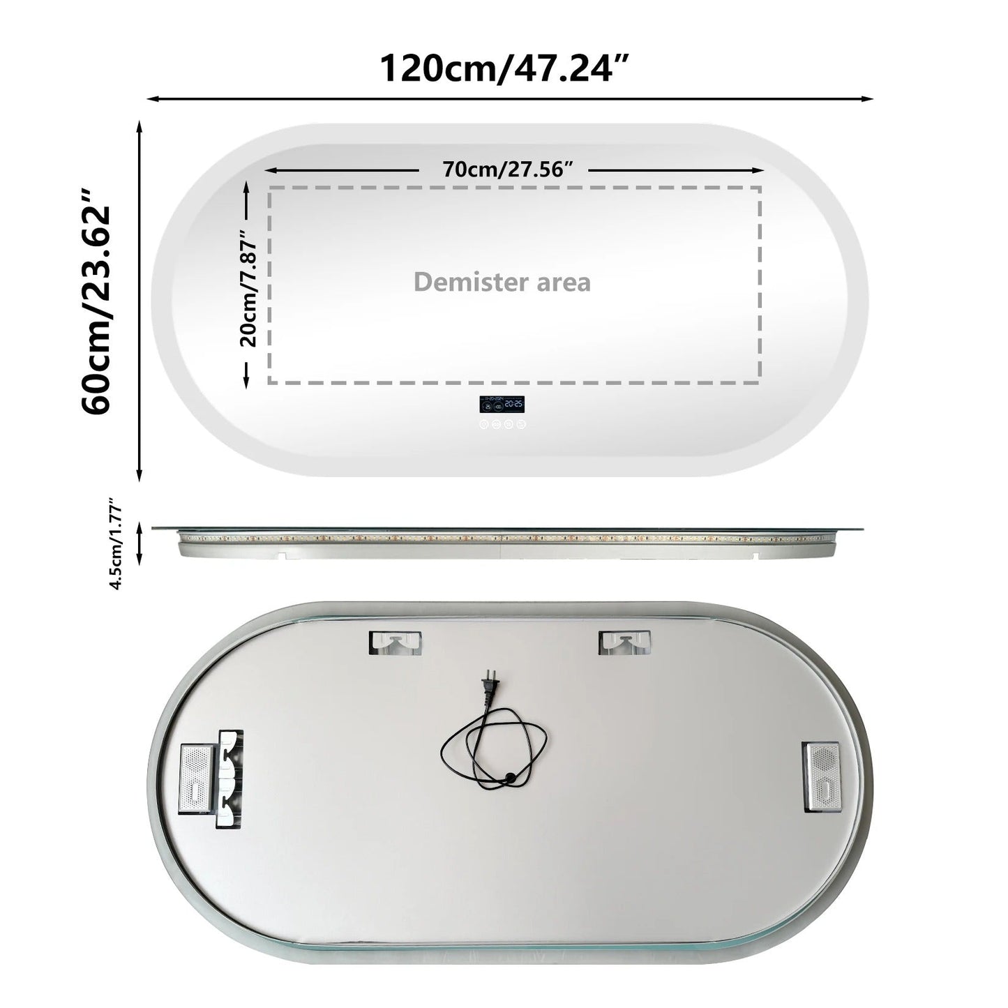 Espejo LED Ovalado Inteligente para Baño con Altavoz Bluetooth – Diseño con Sensor Táctil y Antivaho