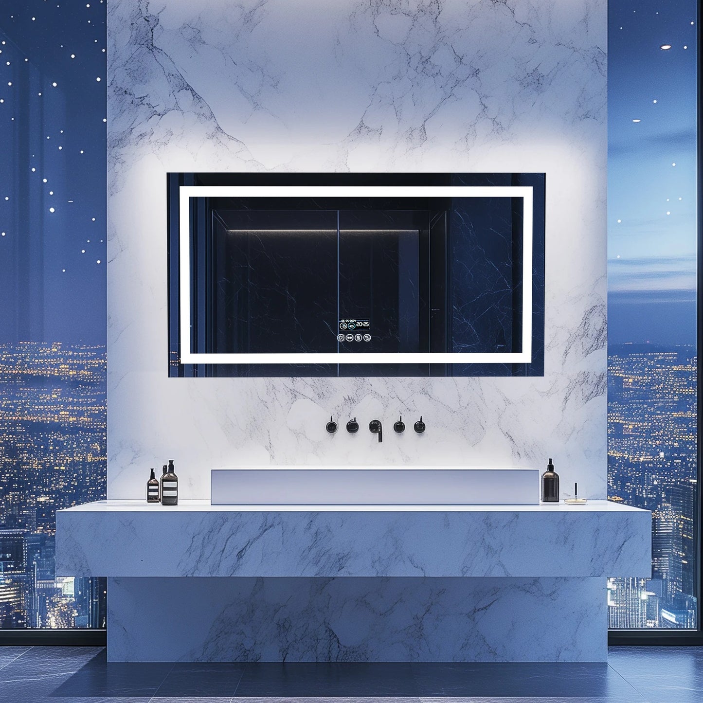 Espejo LED Inteligente para Baño con Bluetooth, Rectangular con Doble Iluminación, Antivaho y 3 Colores de Luz