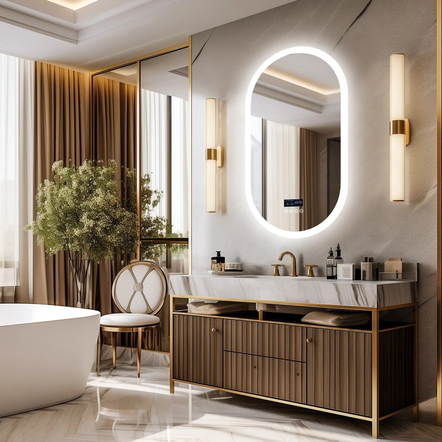 Espejo LED Ovalado Inteligente para Baño con Altavoz Bluetooth – Diseño con Sensor Táctil y Antivaho