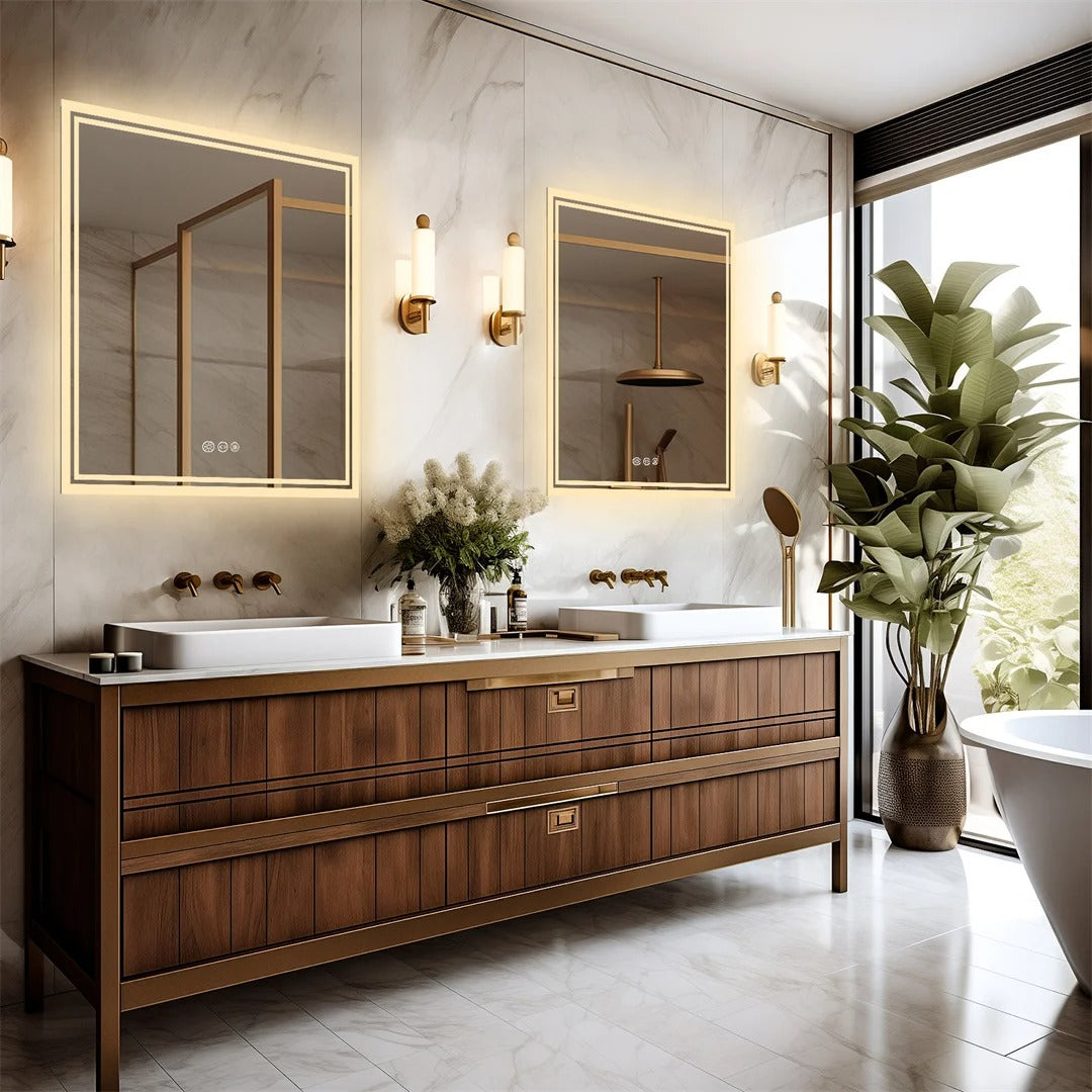 Espejo de Baño Cuadrado con Luz LED Retroiluminada, Espejo de Maquillaje o de Pared, Espejo de Tocador sin Marco, Antivaho