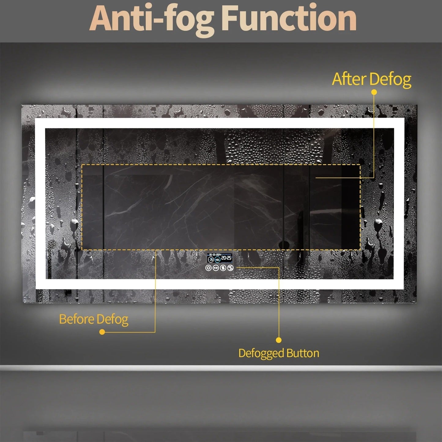 Espejo LED Inteligente para Baño con Bluetooth, Rectangular con Doble Iluminación, Antivaho y 3 Colores de Luz