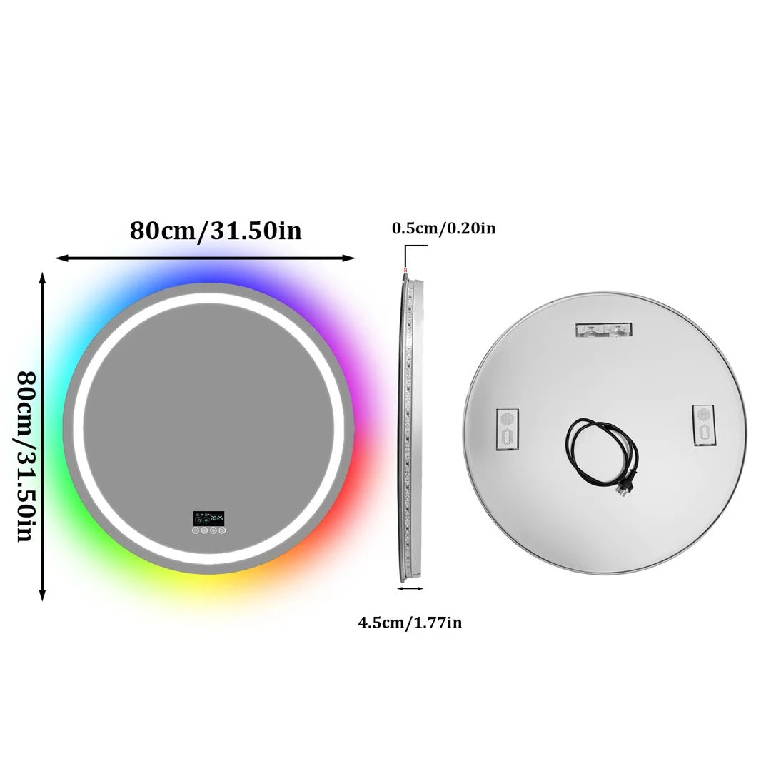 Espejo LED Inteligente Redondo RGB Glitzy con Altavoces Bluetooth, Doble Iluminación y Antivaho para Baño