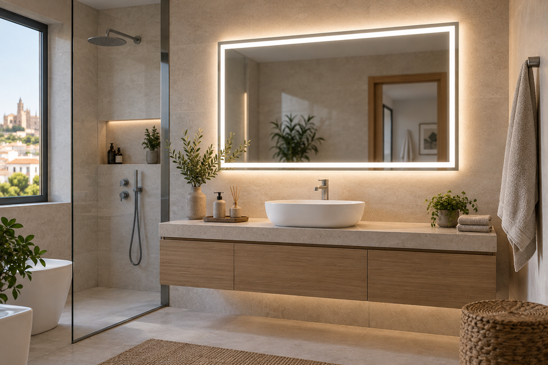 Espejo LED de baño con iluminación duradera y uniforme en un baño moderno