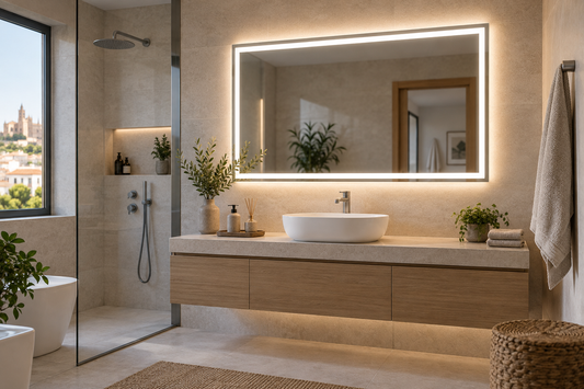 Espejo LED de baño con iluminación duradera y uniforme en un baño moderno