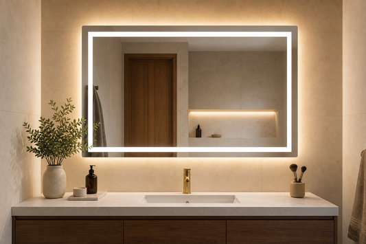 Espejo LED de baño con luz frontal y retroiluminación para maquillarse