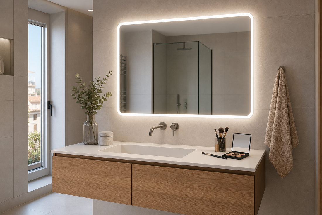 Espejo LED de baño con luz frontal uniforme para maquillaje