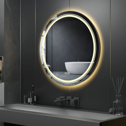 Espejo de Baño LED de Tocador Redondo Extra Grande de 90 cm con Doble Iluminación, Luces Regulables y Antivaho