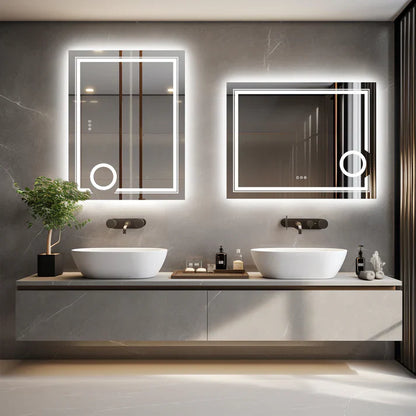 Espejo de Baño LED Inteligente Rectangular con Doble Iluminación y Aumento 3X