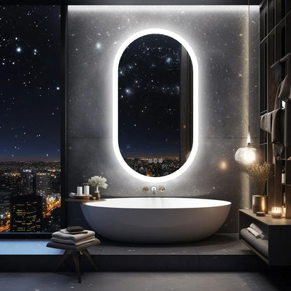 Espejo de Baño LED Ovalado y Arqueado Grande con Retroiluminación, Antivaho y 3 Colores Inteligentes para Maquillaje