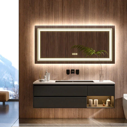 Espejo de Baño LED Rectangular Extra Grande en Múltiples Tamaños con Doble Iluminación, Regulable, Antivaho y 3 Colores