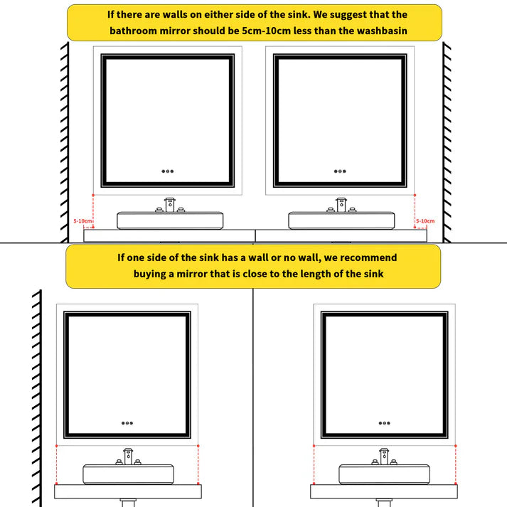 Espejo Inteligente de Baño LED Cuadrado con Doble Iluminación, Montaje en Pared, Antivaho
