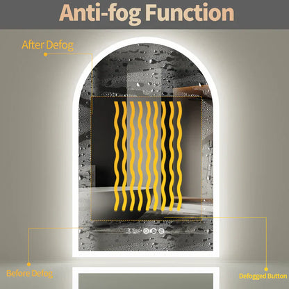 Espejo de Maquillaje LED con Retroiluminación Arqueado, Iluminación Inteligente para Baño, Montaje en Pared, Antivaho