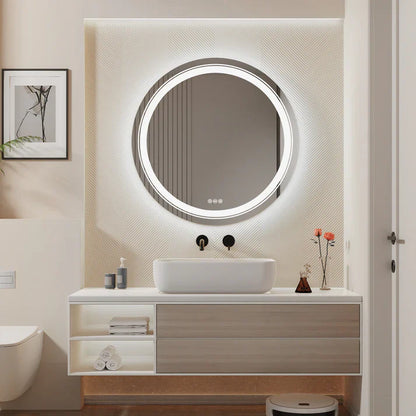 Espejo Redondo Inteligente para Baño con Doble Iluminación LED, Regulable y Antivaho, Montaje en Pared