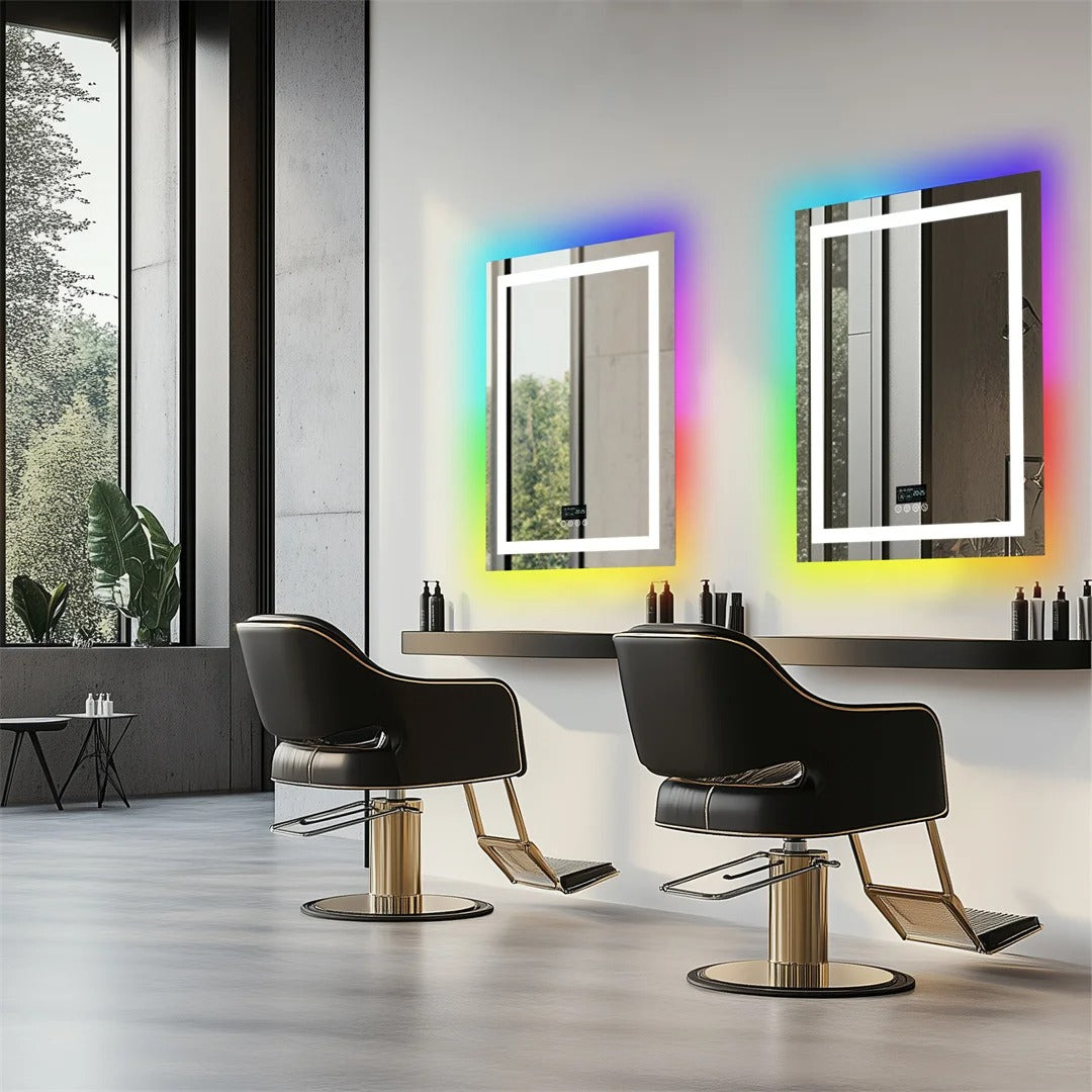 Espejo de Baño LED Inteligente RGB Rectangular de 70x90CM con Bluetooth, Antivaho, Iluminación Retroiluminada y Altavoz Integrado