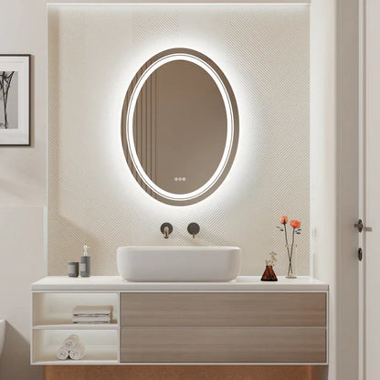 Espejo de Baño LED Ovalado con Doble Iluminación, Iluminación Inteligente, Montaje en Pared y Función Antivaho