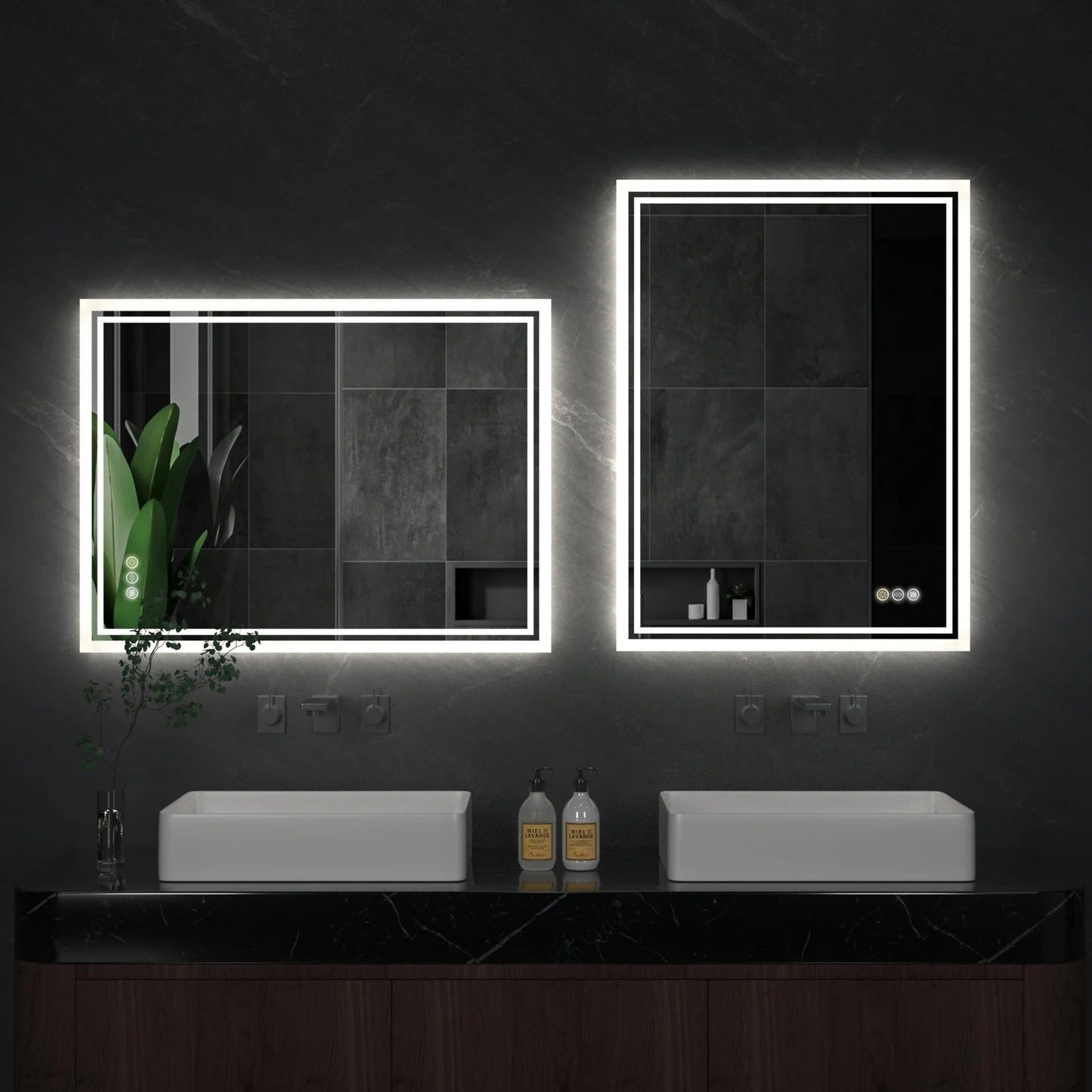 Espejo de Baño LED Rectangular con Retroiluminación, Gran Tamaño, Regulable, Control Táctil e Impermeable