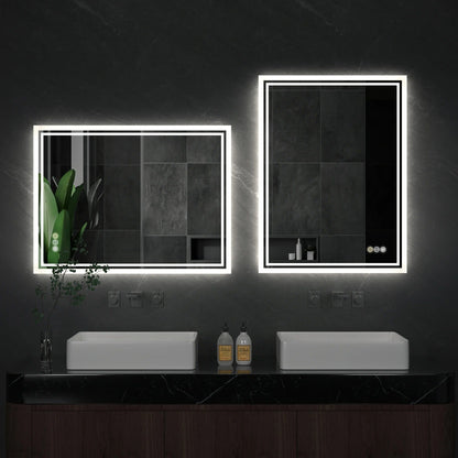 Espejo de Baño LED Rectangular con Retroiluminación, Gran Tamaño, Regulable, Control Táctil e Impermeable