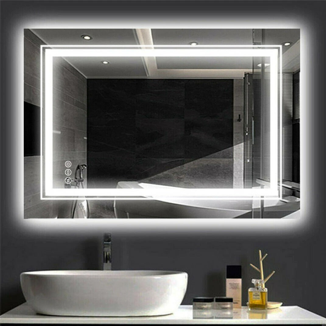 Espejo de Baño LED Rectangular con Doble Iluminación, Iluminación Inteligente, Regulable y Antivaho, Ideal para Maquillaje