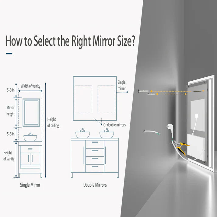 Espejo de Baño LED Rectangular con Retroiluminación, Gran Tamaño, Regulable, Control Táctil e Impermeable