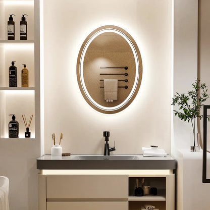 Espejo de Baño LED Ovalado con Doble Iluminación, Iluminación Inteligente, Montaje en Pared y Función Antivaho