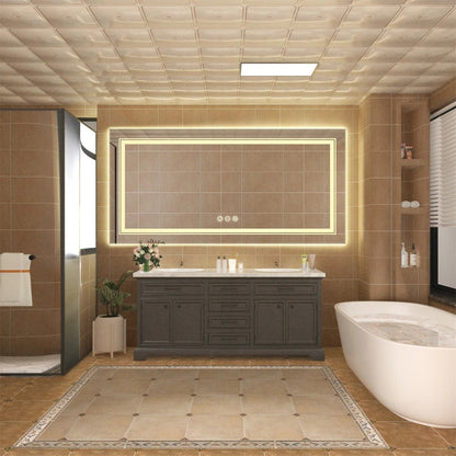 Espejo de Baño LED Rectangular Extra Grande con Doble Iluminación, Luces Duales, Antivaho, Función de Memoria y Regulable en 3 Colores