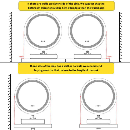 Espejo Redondo Inteligente para Baño con Doble Iluminación LED, Regulable y Antivaho, Montaje en Pared