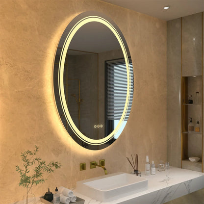 Espejo de Baño LED Ovalado con Doble Iluminación, Iluminación Inteligente, Montaje en Pared y Función Antivaho