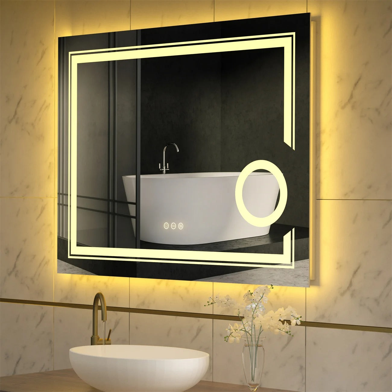 Espejo de Baño LED Inteligente Rectangular con Doble Iluminación y Aumento 3X