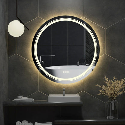 Espejo de Baño LED de Tocador Redondo Extra Grande de 90 cm con Doble Iluminación, Luces Regulables y Antivaho