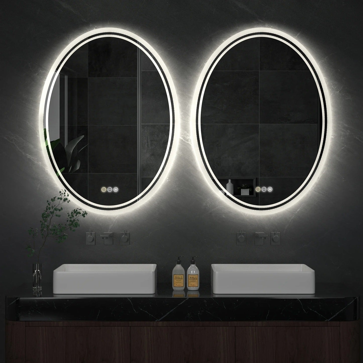 Espejo de Baño LED Ovalado con Retroiluminación para Maquillaje, Montaje en Pared, Espejo de Tocador sin Marco, Antivaho