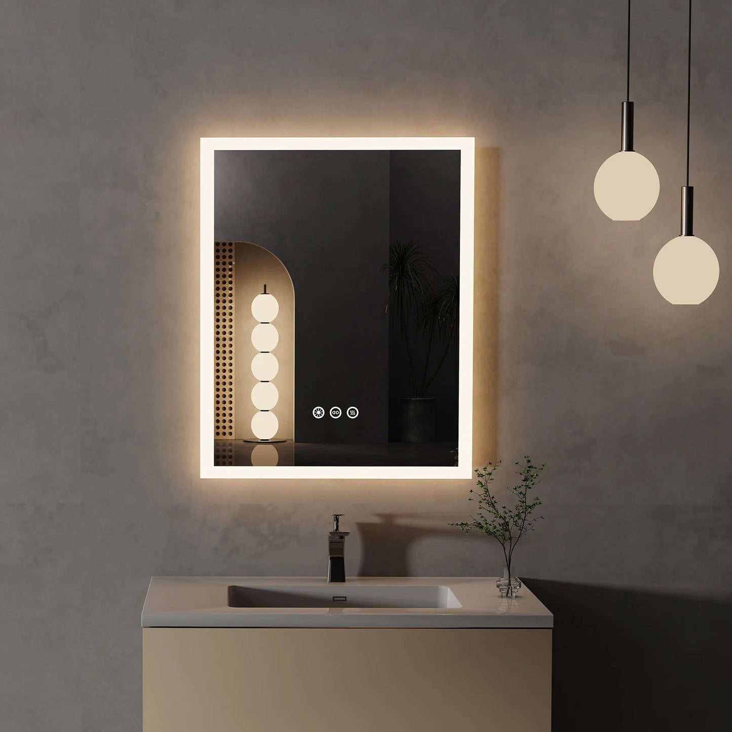 Espejo de Baño LED Inteligente Rectangular con Luz Frontal, Antivaho, Montaje en Pared y Botón Táctil con Función de Memoria