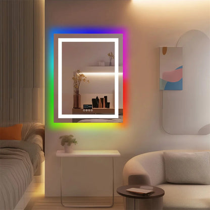 Espejo de Baño LED Inteligente RGB Rectangular de 70x90CM con Bluetooth, Antivaho, Iluminación Retroiluminada y Altavoz Integrado