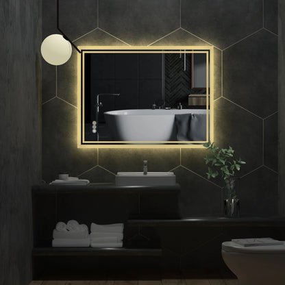 Espejo de Baño LED Rectangular con Retroiluminación, Gran Tamaño, Regulable, Control Táctil e Impermeable