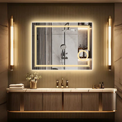 Espejo de Baño LED Inteligente Rectangular con Doble Iluminación y Aumento 3X