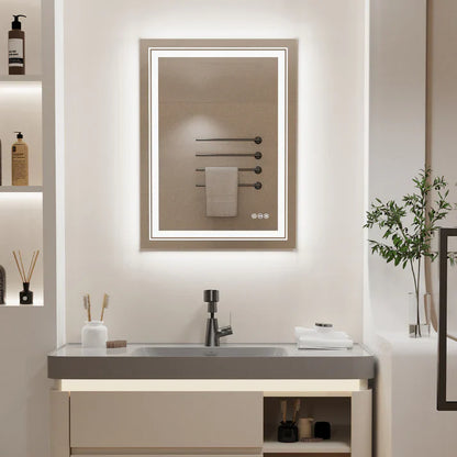 Espejo de Baño LED Rectangular con Doble Iluminación, Iluminación Inteligente, Regulable y Antivaho, Ideal para Maquillaje