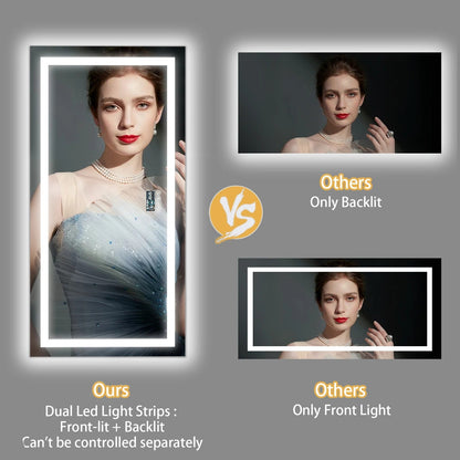 Espejo LED Inteligente para Baño con Bluetooth, Rectangular con Doble Iluminación, Antivaho y 3 Colores de Luz