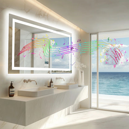 Espejo LED Inteligente para Baño con Bluetooth, Rectangular con Doble Iluminación, Antivaho y 3 Colores de Luz