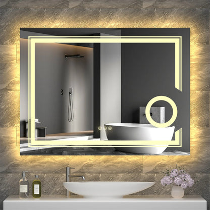 Espejo de Baño LED Inteligente Rectangular con Doble Iluminación y Aumento 3X