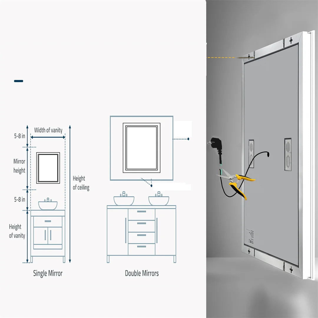 Espejo de Baño Inteligente Rectangular con Bluetooth, Pantalla de Hora y Temperatura, Luz Doble, LED Regulable, Antivaho y Altavoz Integrado