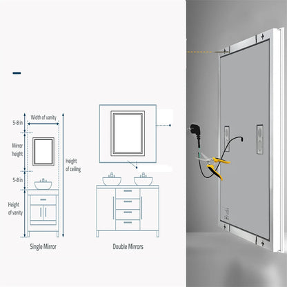 Espejo de Baño Inteligente Rectangular con Bluetooth, Pantalla de Hora y Temperatura, Luz Doble, LED Regulable, Antivaho y Altavoz Integrado