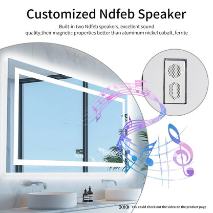 Espejo LED Inteligente para Baño con Bluetooth, Rectangular con Doble Iluminación, Antivaho y 3 Colores de Luz
