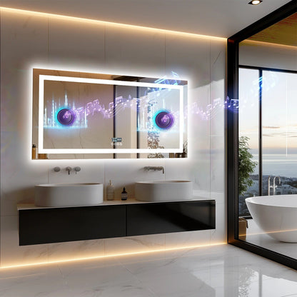 Espejo LED Inteligente para Baño con Bluetooth, Rectangular con Doble Iluminación, Antivaho y 3 Colores de Luz