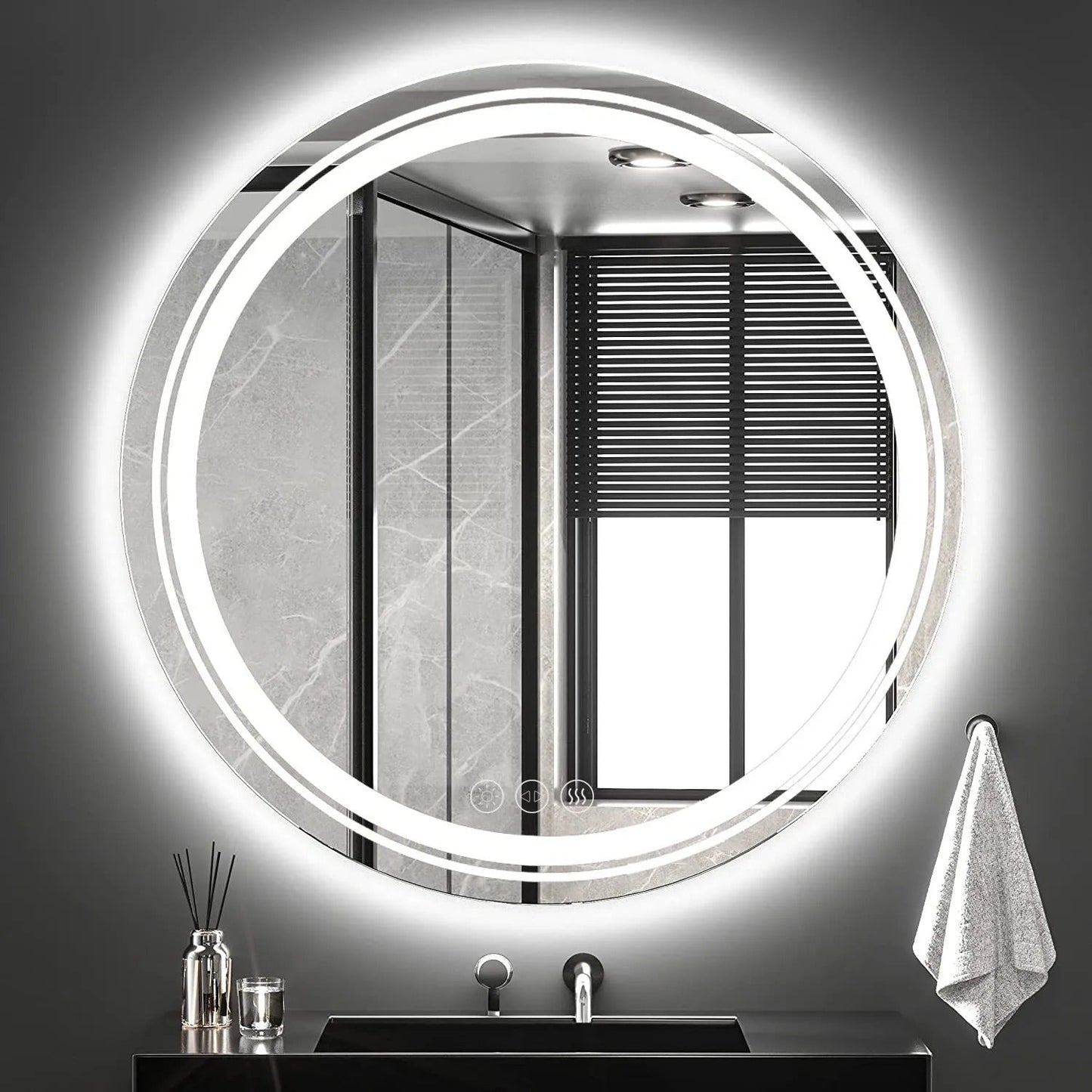 Espejo Redondo Inteligente para Baño con Doble Iluminación LED, Regulable y Antivaho, Montaje en Pared