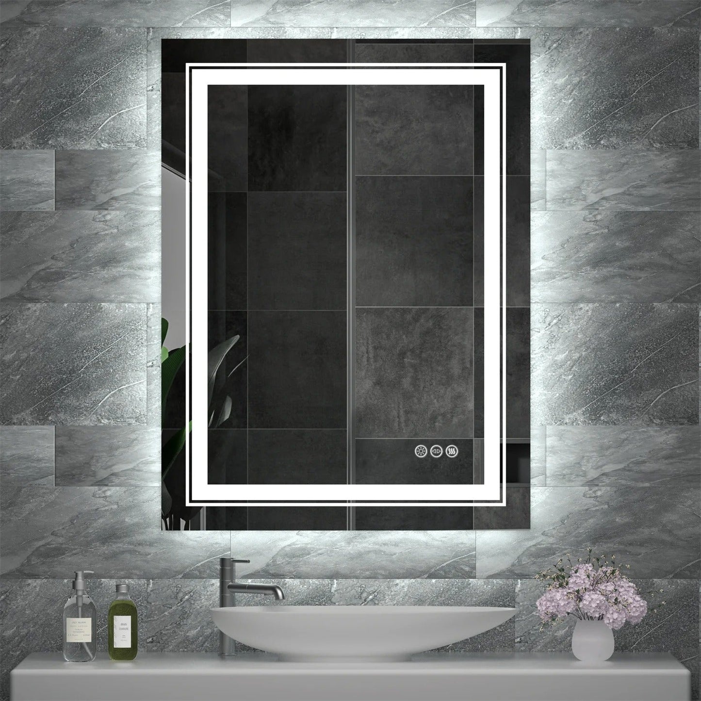 Espejo de Baño LED Rectangular con Doble Iluminación, Iluminación Inteligente, Regulable y Antivaho, Ideal para Maquillaje