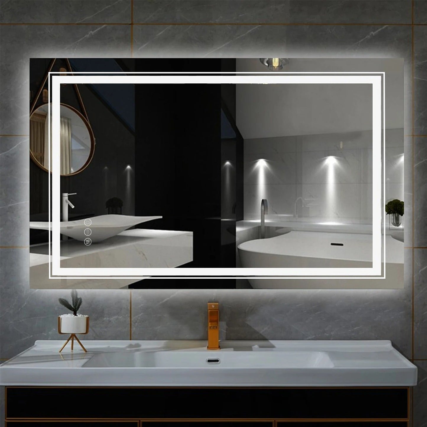 Espejo de Baño LED Rectangular con Doble Iluminación, Iluminación Inteligente, Regulable y Antivaho, Ideal para Maquillaje