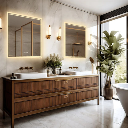 Espejo de Baño Cuadrado con Luz LED Retroiluminada, Espejo de Maquillaje o de Pared, Espejo de Tocador sin Marco, Antivaho